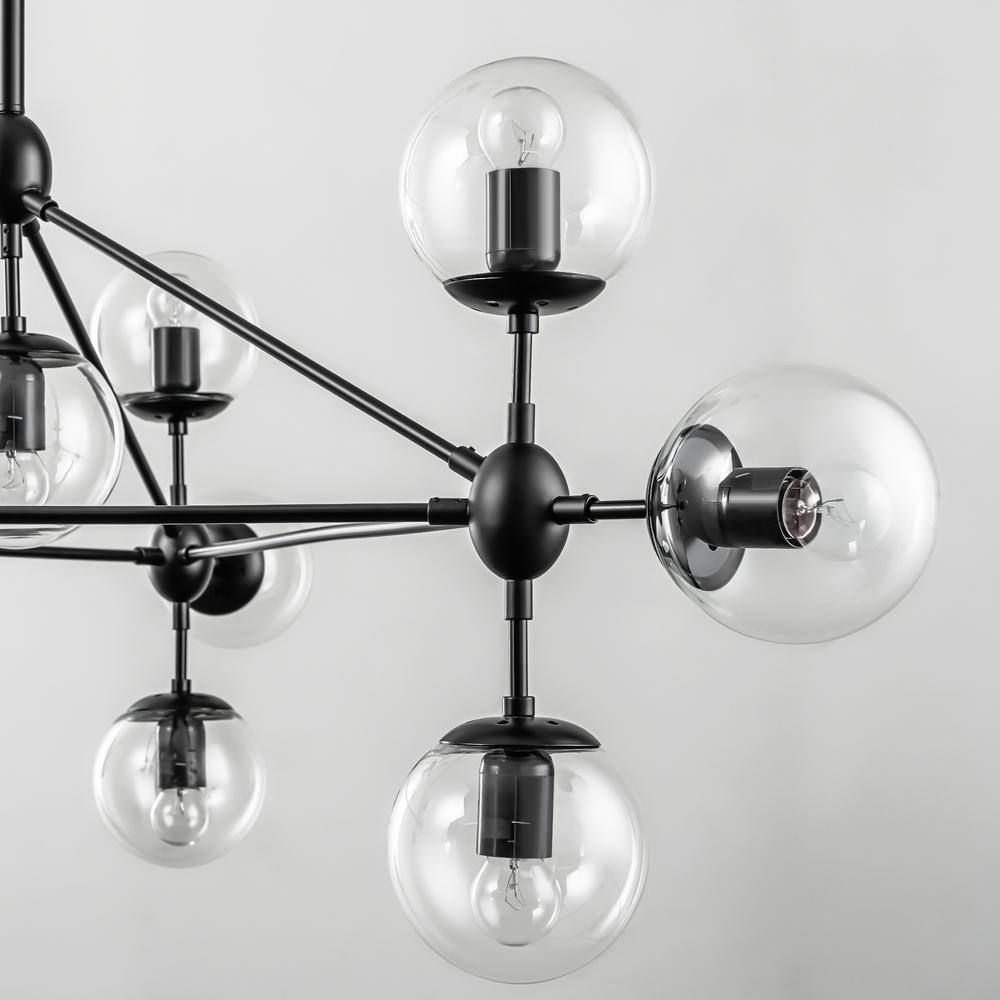 Black 10-Light Sputnik Chandelier with Glass Globe Shades