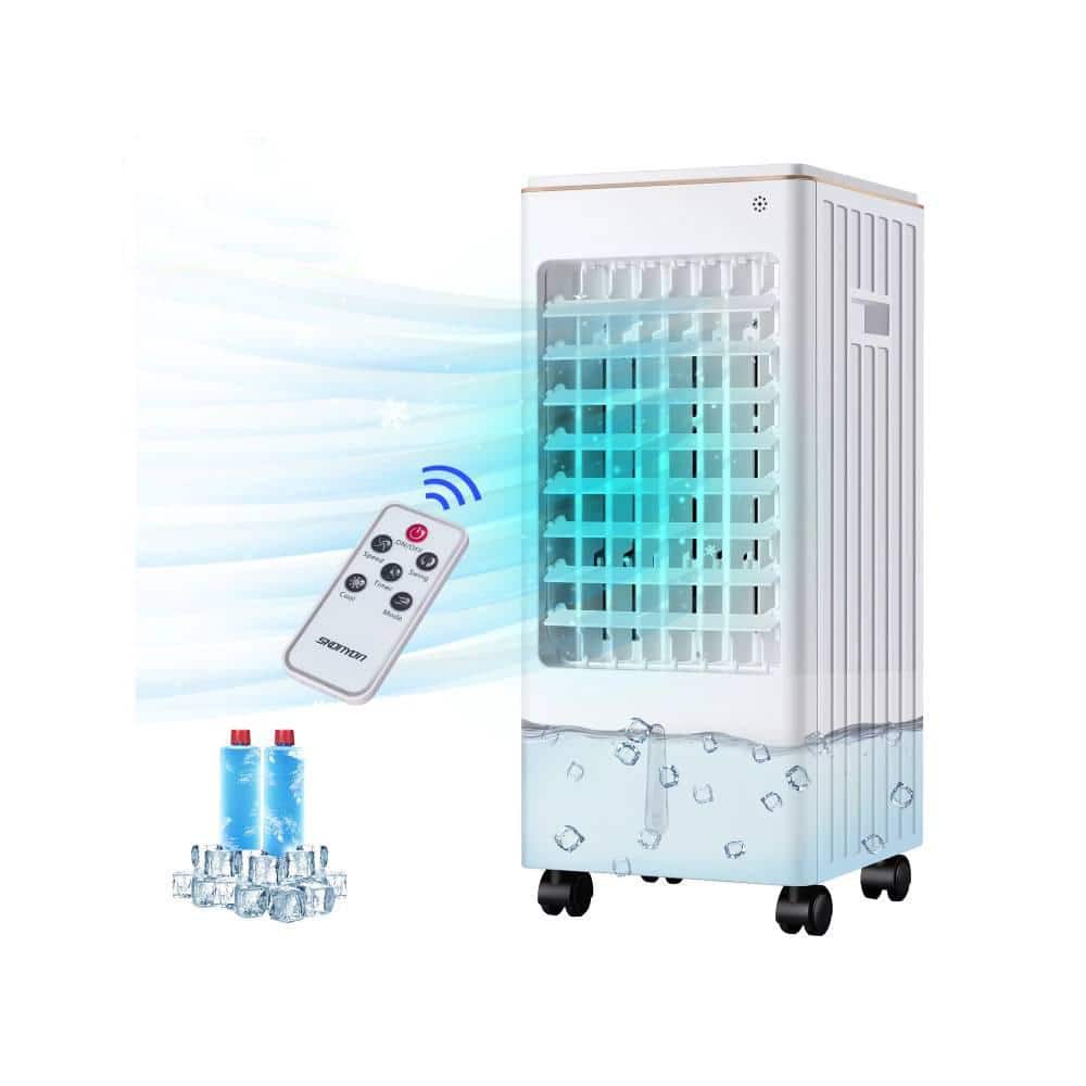 21.25 in. Floor Fan Portable Evaporative Air Cooler Fan in White with Anion