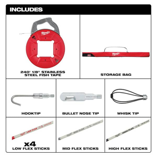 30 ft. Fiberglass Fish Stick Low/Mid/High Flex Combo Kit with 200 ft. Polyester Fish Tape with Flexible Metal Leader