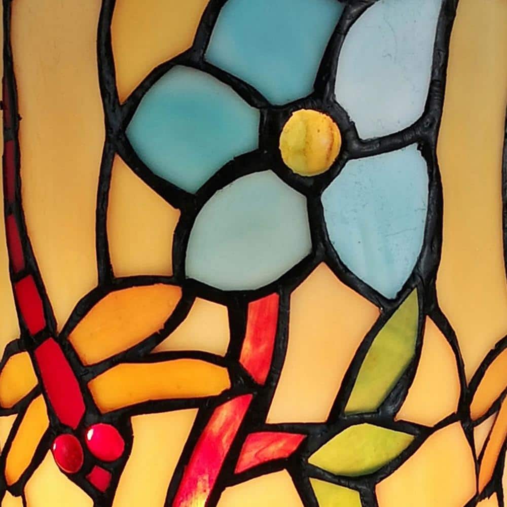 Tiffany Style 10" Stained Glass Floral Dragonfly Lamp