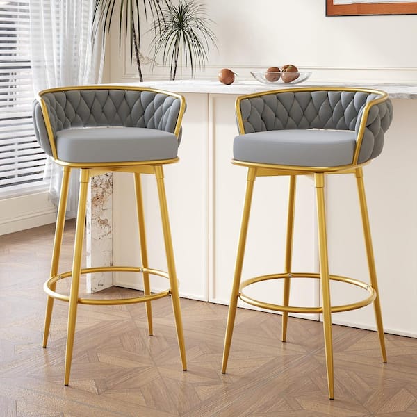 CHRISTOPHER KNIGHT HOME Nyxara Grey 31.5 in. Seat Height Modern Upholstered Counter Stools with Powder Coated (Set of 2)