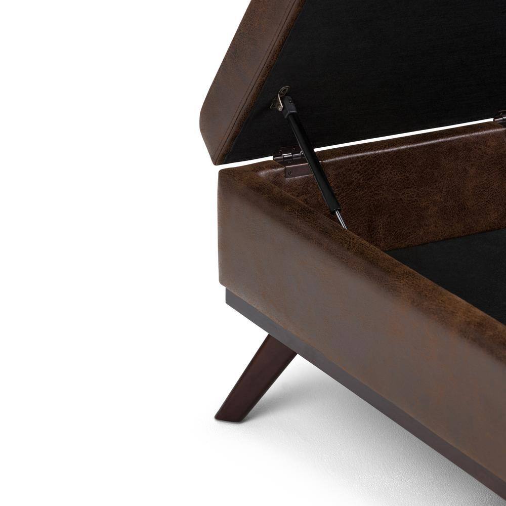 Owen Distressed Chestnut Brown Faux Leather Square Storage Ottoman