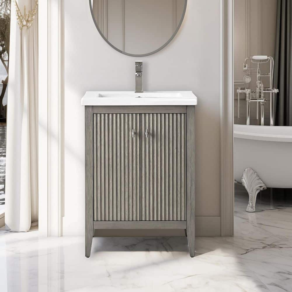 24 in. W x 18.5 in. D x 34 in. H Single Sink Linear Driftwood Gray Bath Vanity Cabinet with White Ceramic Top price history on PriceWatchPro