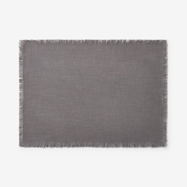 Company Cotton Solid Fringe 20 in. x 14 in. Stone Placemat (Set of 4)