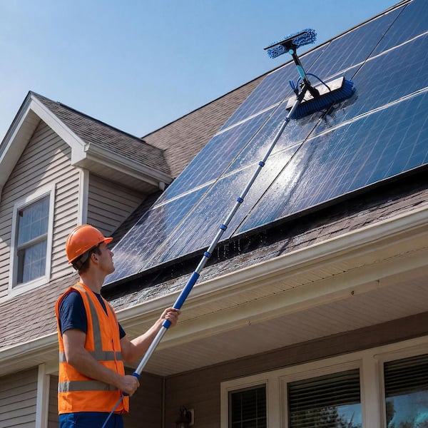 Solar Panel Cleaning Kit, 39 ft. Water-Fed Pole with Extendable Aluminum Telescopic Pole, 180° Adjustable Brush Head