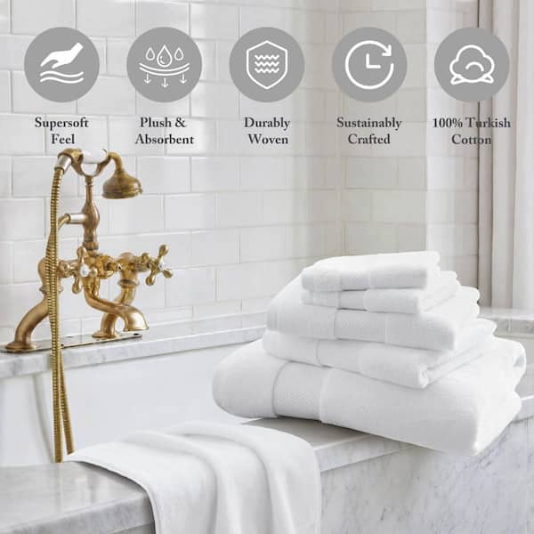 Turkish 6-Piece White Cotton Bath Towel Set
