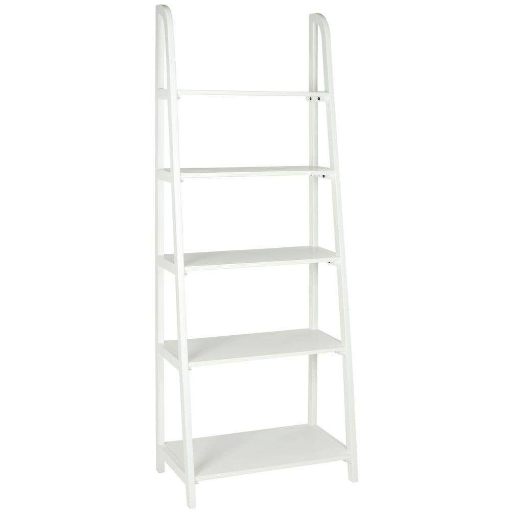 Transitional White Solid Wood 5-Tier Ladder Etagere