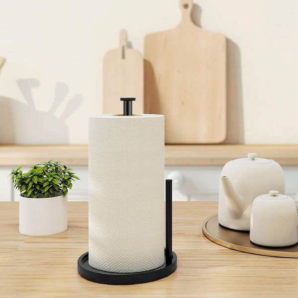 Countertop Standing Paper Towel Holder Black Anti Slip Weighted Base Freestanding Stainless Steel Kitchen