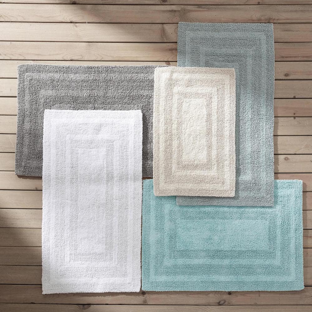 Logan Sea Blue Cotton 2-Piece Machine-Washable Bath Rug Set