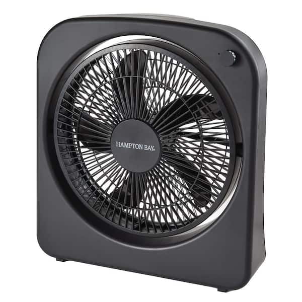 9 in. Multi-Speed Rechargable Box Fan in Black with Adjustable Head, Build-in Battery, and USB-type C Charging