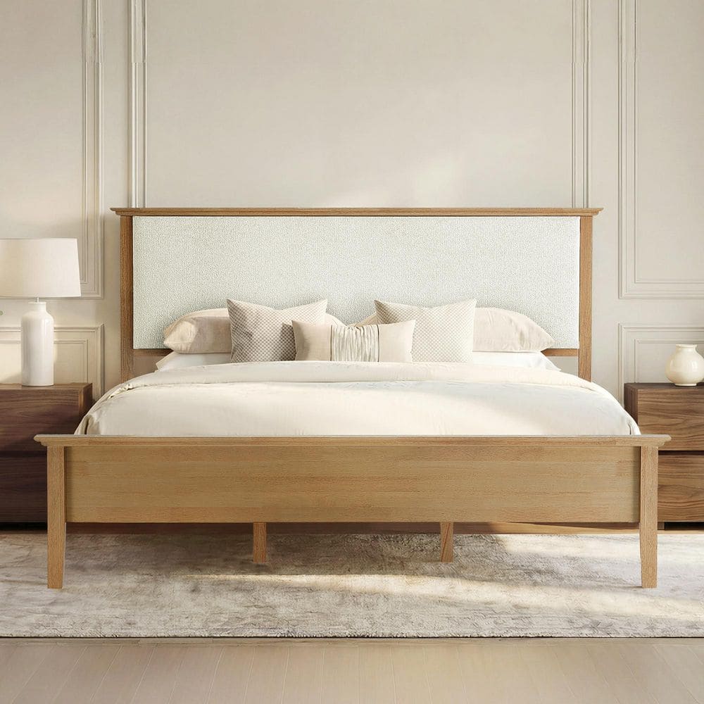Spruce & Spring Daphne White Solid Rubber Wood Frame King Platform Bed ...