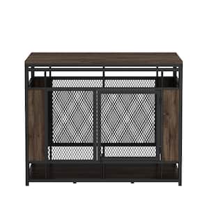 Large Dog Crate Furniture, Indoor Pet Crate End Table, Mesh and Wooden Dog Kennels with 2-Doors for S, M, L Dogs, Walnut