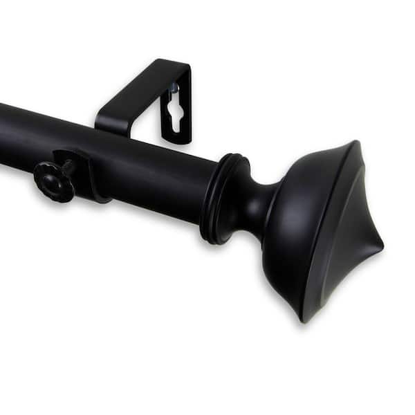 Rod Desyne 66 in. - 120 in. Telescoping 1 in. Single Curtain Rod Kit in Black with Leopold Finial