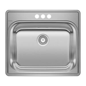 Essential Drop-in Stainless Steel 25 in. x 22 in. 3-Hole Single Bowl Kitchen Sink in Brushed Satin