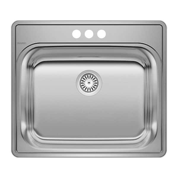 Blanco Essential Drop-in Stainless Steel 25 in. x 22 in. 3-Hole Single Bowl Kitchen Sink in Brushed Satin