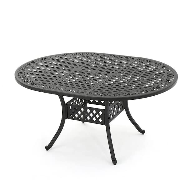 Noble House Black Oval Aluminum Expandable Outdoor Patio Dining Table