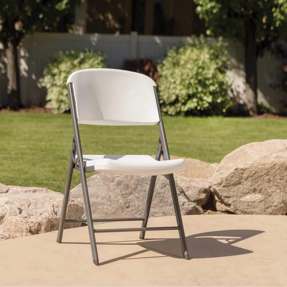 White Granite Metal and Polyethylene Folding Chairs, 4 Pack