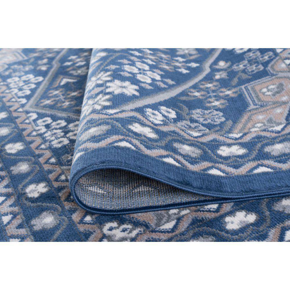 Navy and Beige Synthetic Reversible 5' x 7' Area Rug