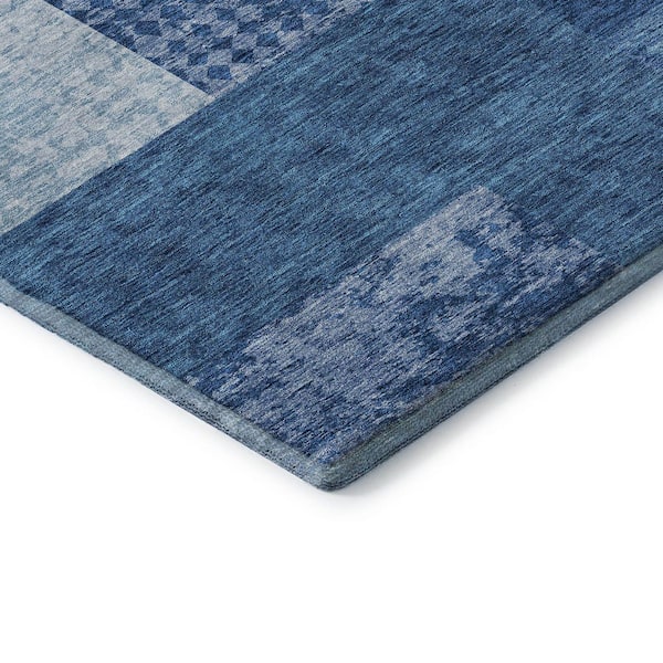 Mayfield Premium Machine Washable Abstract AMF941 Navy 2 ft. 3 in. x 7 ft. 6 in. Runner Rug