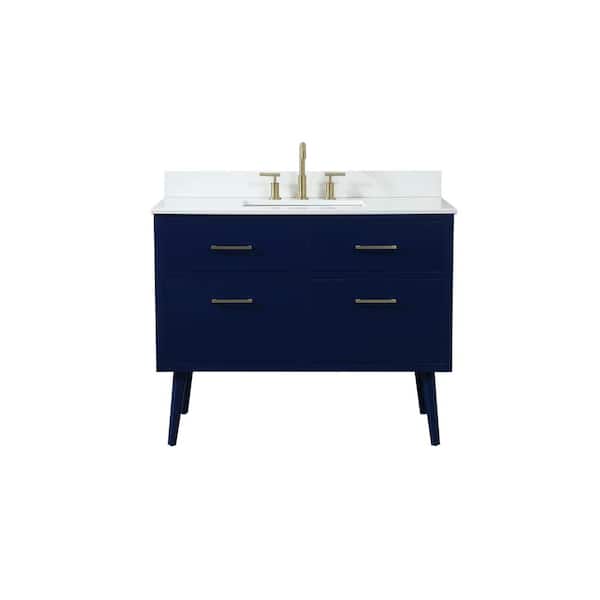 Unbranded Simply Living 42 in. W x 22 in. D x 33.5 in. H Bath Vanity in Blue with Ivory White Engineered Marble Top