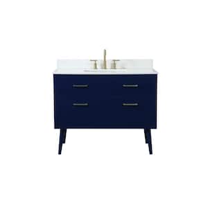 Timeless 42 in. W Single Bath Vanity in Blue with Engineered Stone Vanity Top in Ivory with White Basin with Backsplash