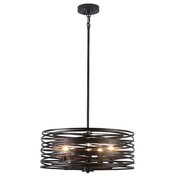 5-Light Matte Black Modern Chandelier Drum Light Fixture for Kitchen Island, Dining Room, Living Room