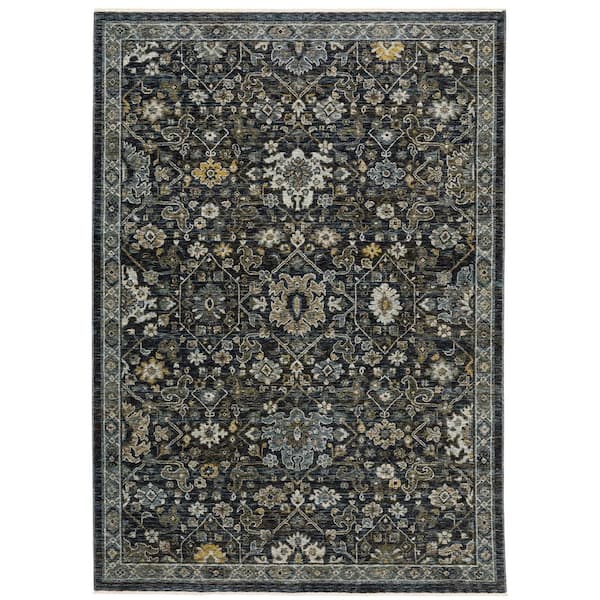 AVERLEY HOME Ambrose Blue 8 ft. x 11 ft. Vintage Oriental Floral Polyester Fringe Edge Indoor Area Rug