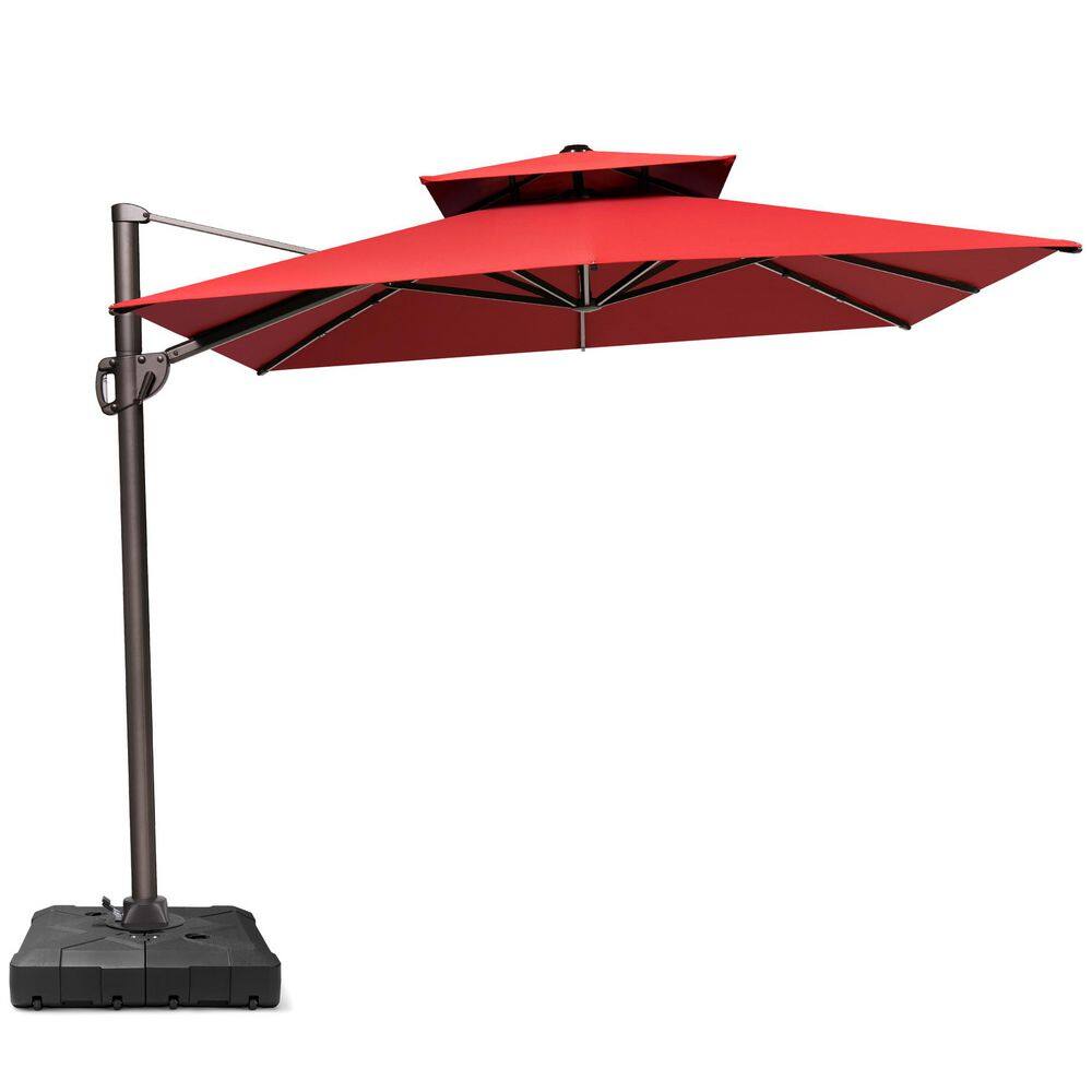 9 ft. x 11 ft. Double Top Cantilever Tilt Patio Umbrella in Red with HDPE Base Stand price history on PriceWatchPro