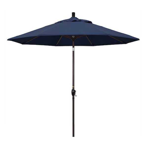 California Umbrella 9 ft. Outdoor Market Patio Umbrella Bronze Aluminum Pole Aluminum Ribs Push Tilt Crank Lift in Sunbrella