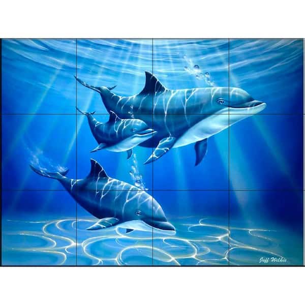 The Tile Mural Store Dolphin Journey 24 in. x 18 in. Ceramic Mural Wall Tile