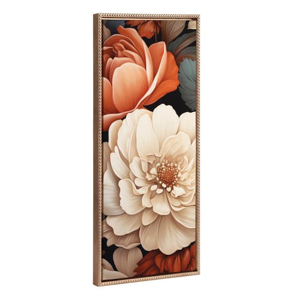 Sylvie Romantic Ivory and Peach Flora 1-Piece Gold Framed Canvas Art Print, 18.00 in. x 40.00 in.