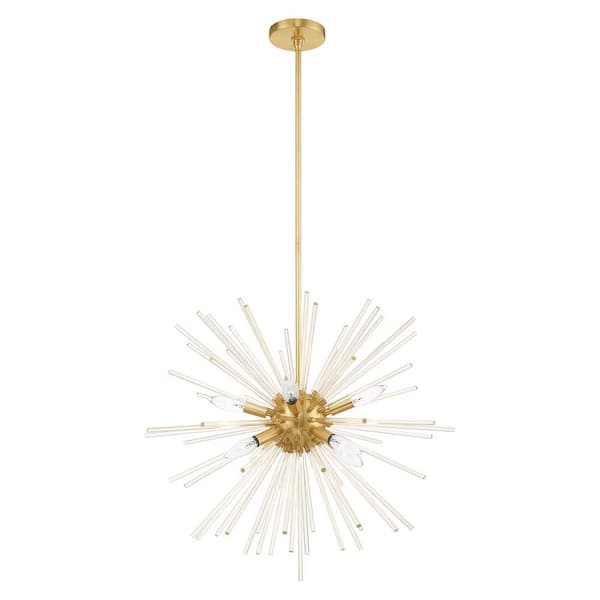 AVIANCE LIGHTING Delano 8-Light Satin Brass Starburst Pendant Chandelier with Clear Glass Rods