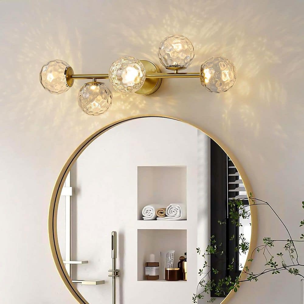 Orbe 27 in. 5 Light Brushed Gold LED Vanity Light With Clear Globe Bubble Glass price history on PriceWatchPro