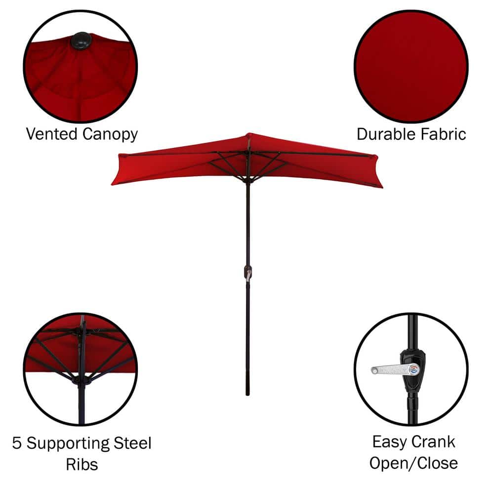 Ruby Red 9ft Half Round Outdoor Patio Umbrella with Crank