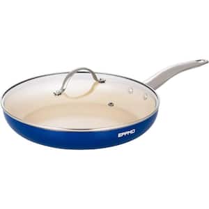 12 in. Ceramic Aluminum Nonstick Frying Pan in Sapphire Blue with Lid