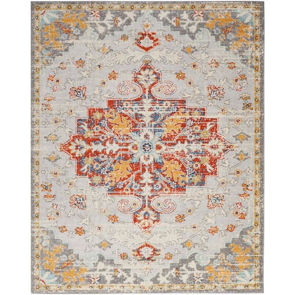 Nourison Passion Grey Multicolor 7 ft. x 10 ft. Center Medallion Traditional Area Rug