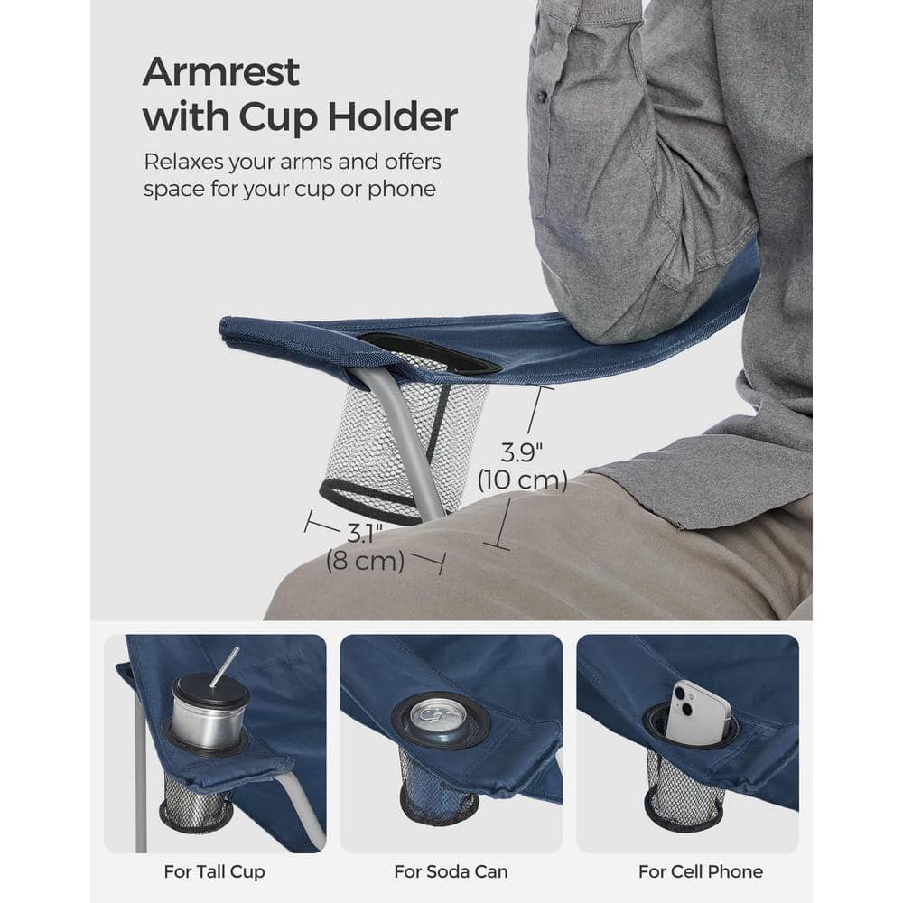 Set of 2 Blue Foldable Steel Camping Chairs with Armrests