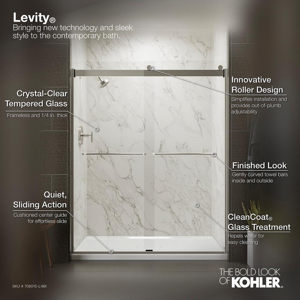 Levity Matte Nickel and Clear Glass Bypass Shower Door