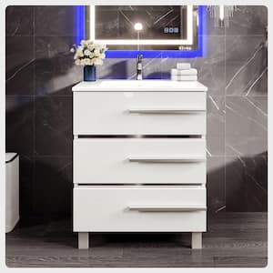 Deluxe 24 in. W x 18 in. D x 34 in. H Single Freestanding Bath Vanity in White with White Porcelain Integrated Sink Top