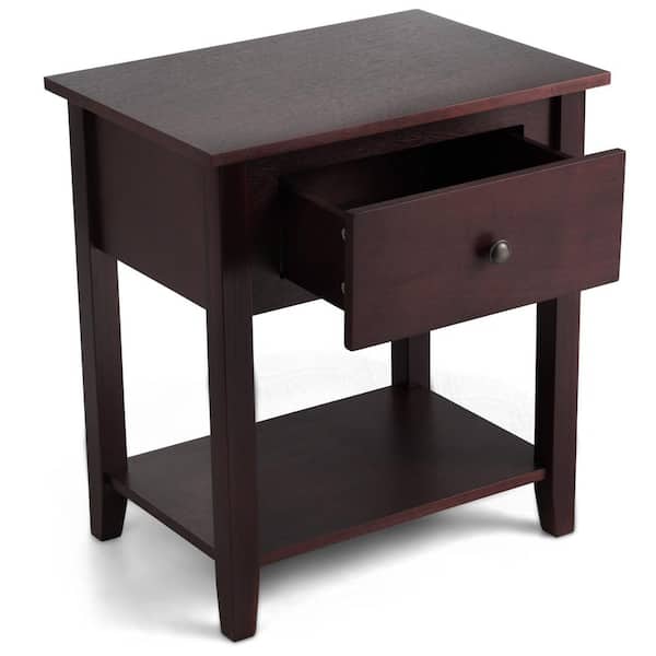 Costway 1-Drawer Brown Nightstand Beside Table Chest Sofa Table