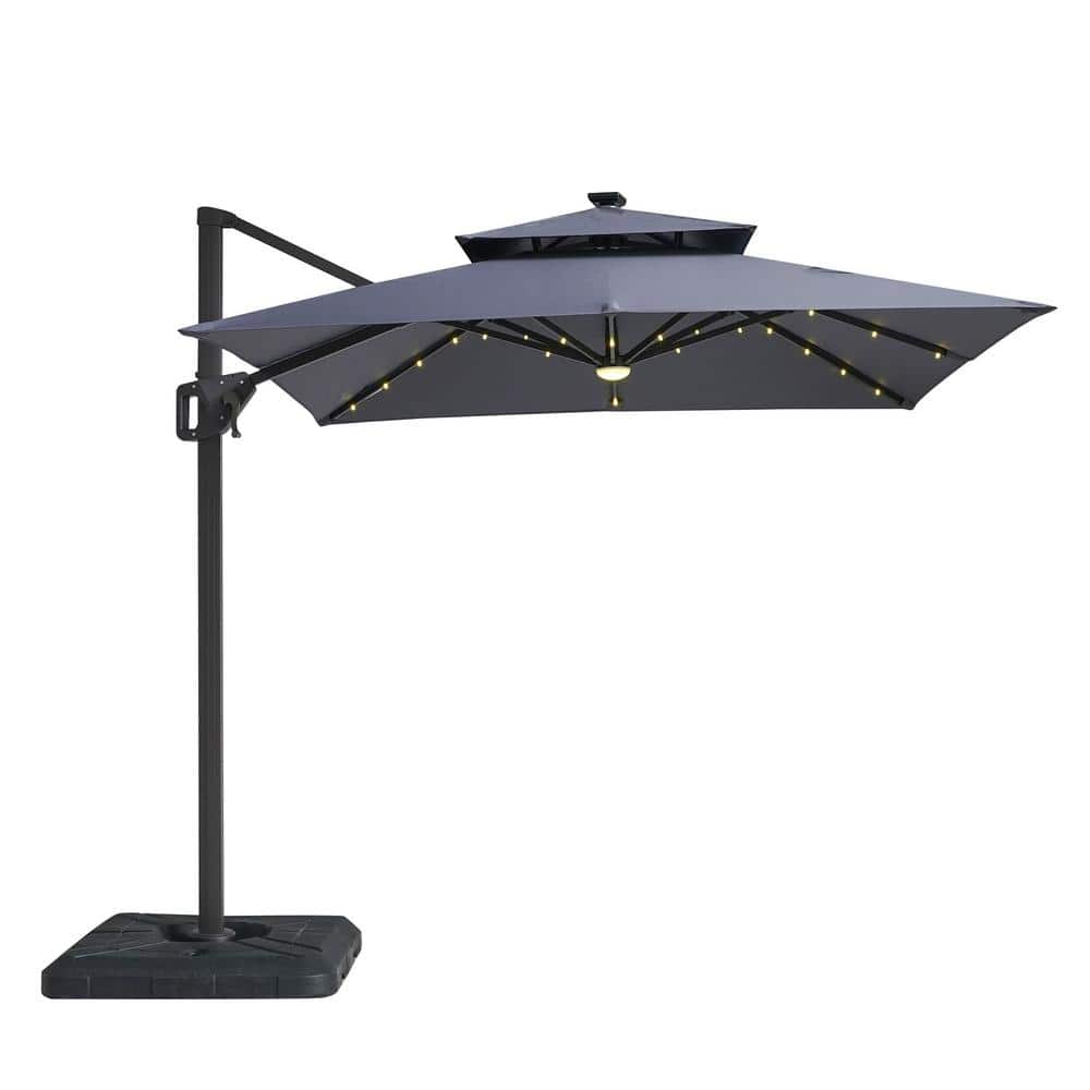 Gray Aluminum 99" Square Cantilever Patio Umbrella with LED Lights
