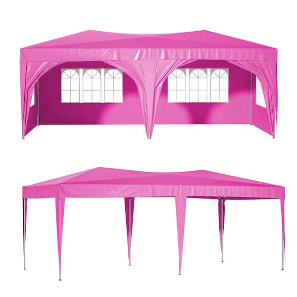 Unbranded 10 ft. x 20 ft. Pop Up Ez Canopy Tent with 6 Sidewalls, Waterproof Commercial Tent with 3 Adjustable Heights, Pink