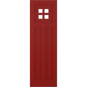 12 in. x 37 in. True Fit PVC San Antonio Mission Style Fixed Mount Flat Panel Shutters Pair in Fire Red