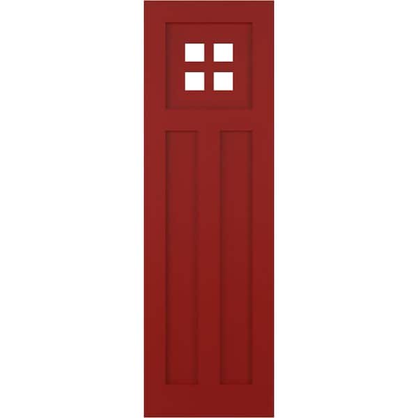 Ekena Millwork True Fit 18 in. x 65 in. PVC San Antonio Mission Style Fixed Mount Flat Panel Shutters, Fire Red (Per Pair)