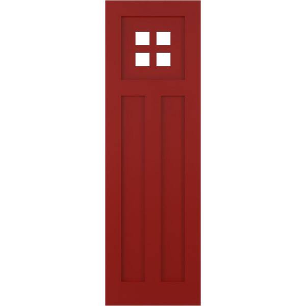 Ekena Millwork 18 in. x 75 in. True Fit PVC San Antonio Mission Style Fixed Mount Flat Panel Shutters Pair in Fire Red