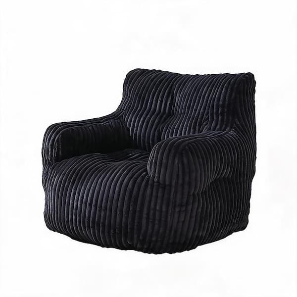 Black Corduroy Large (39.37 x 37 x 27.56 in.) Bean Bag with Memory Sponge Filling, Soft Fluffy Fabric for Living Room