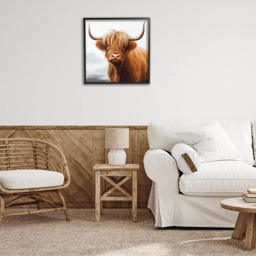 Long Horn Highland Cow Portrait by Heidi Kuntz Black Framed Animal Giclee Art Print 24 in. x 24 in. price history on PriceWatchPro
