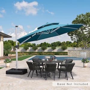 12 ft. Octagon Aluminum Patio Cantilever Umbrella for Garden Deck Backyard Pool in Turquoise Blue with Beige Cover