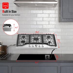 36 in. 5-Burners Recessed Gas Cooktop in Stainless Steel with NG/LPG Convertible