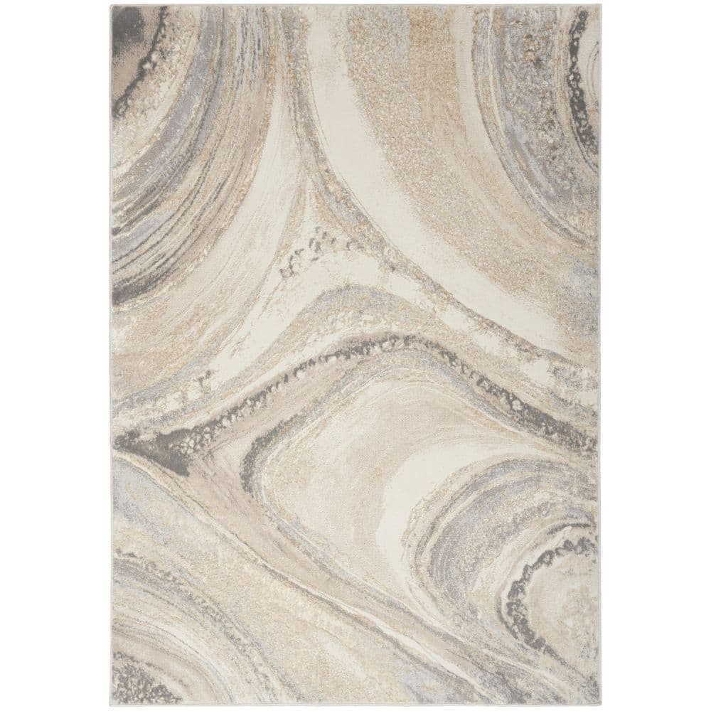 Inspire Me! Home Décor Brushstrokes Abstract Cream Grey 5 3  x 7 3  Area Rug (5x7)